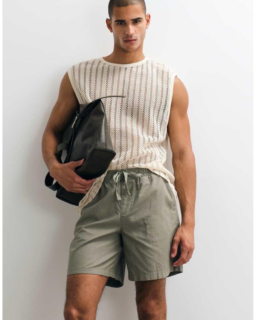 ASOS Natural Wide Linen Blend Shorts for men