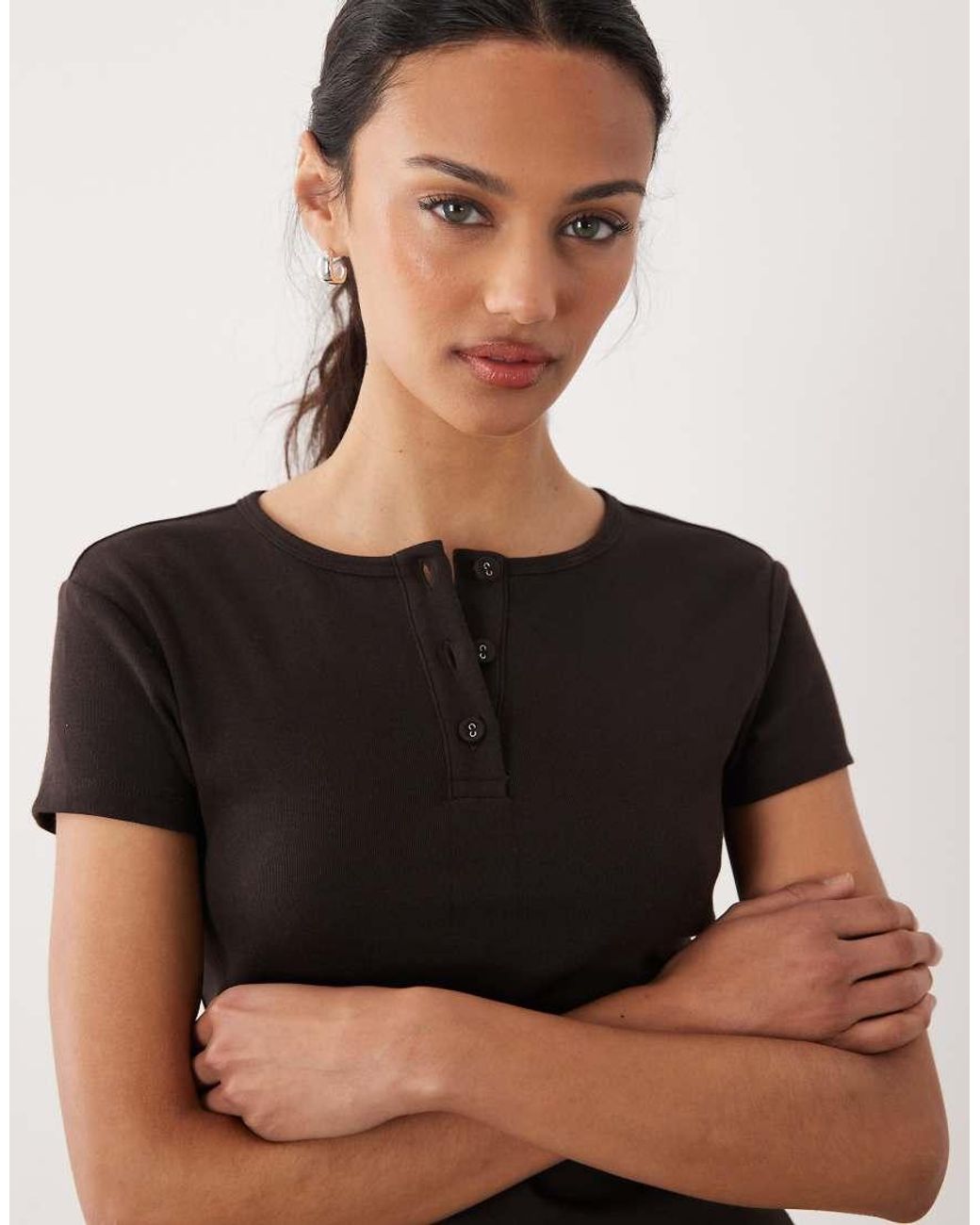 ASOS Black Co-ord Ribbed Henley Detail Baby Tee In