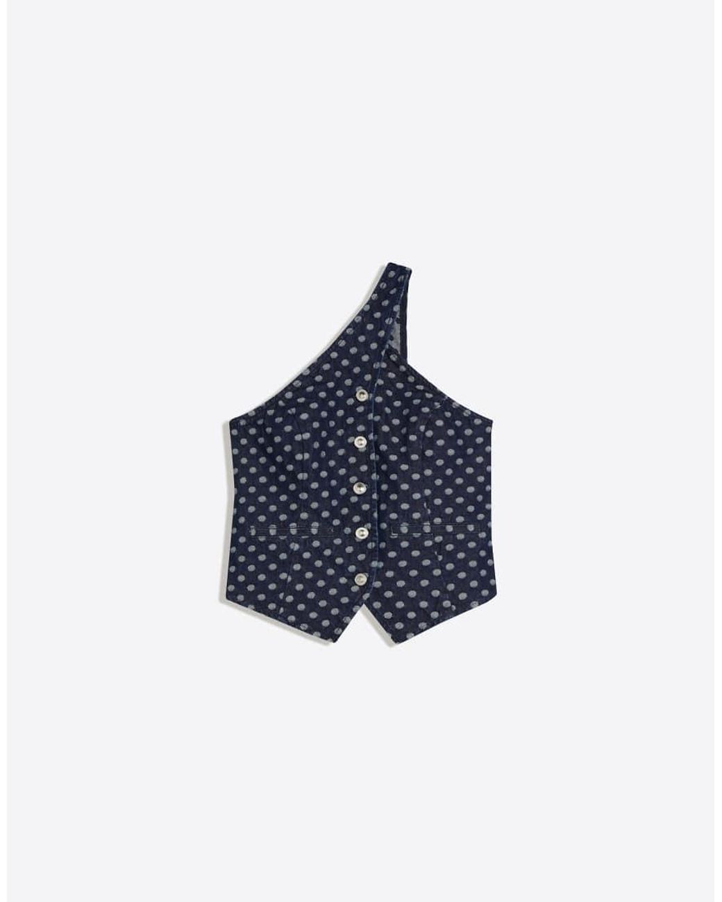 Bershka Blue Asymmetric Polka Dot Denim Top