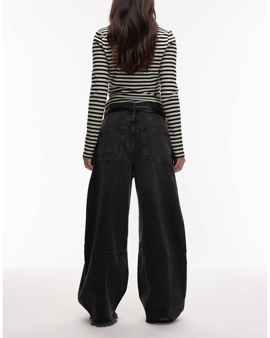 AllSaints Black Payton Cropped Barrel Leg Denim Jeans