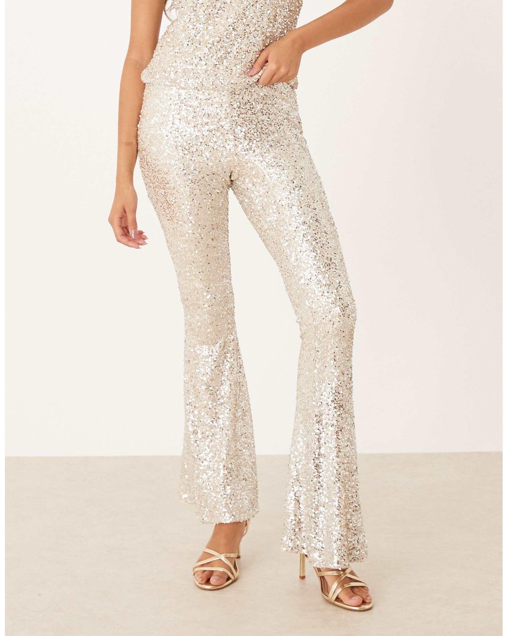 Never Fully Dressed Natural Sequin Flared Pants