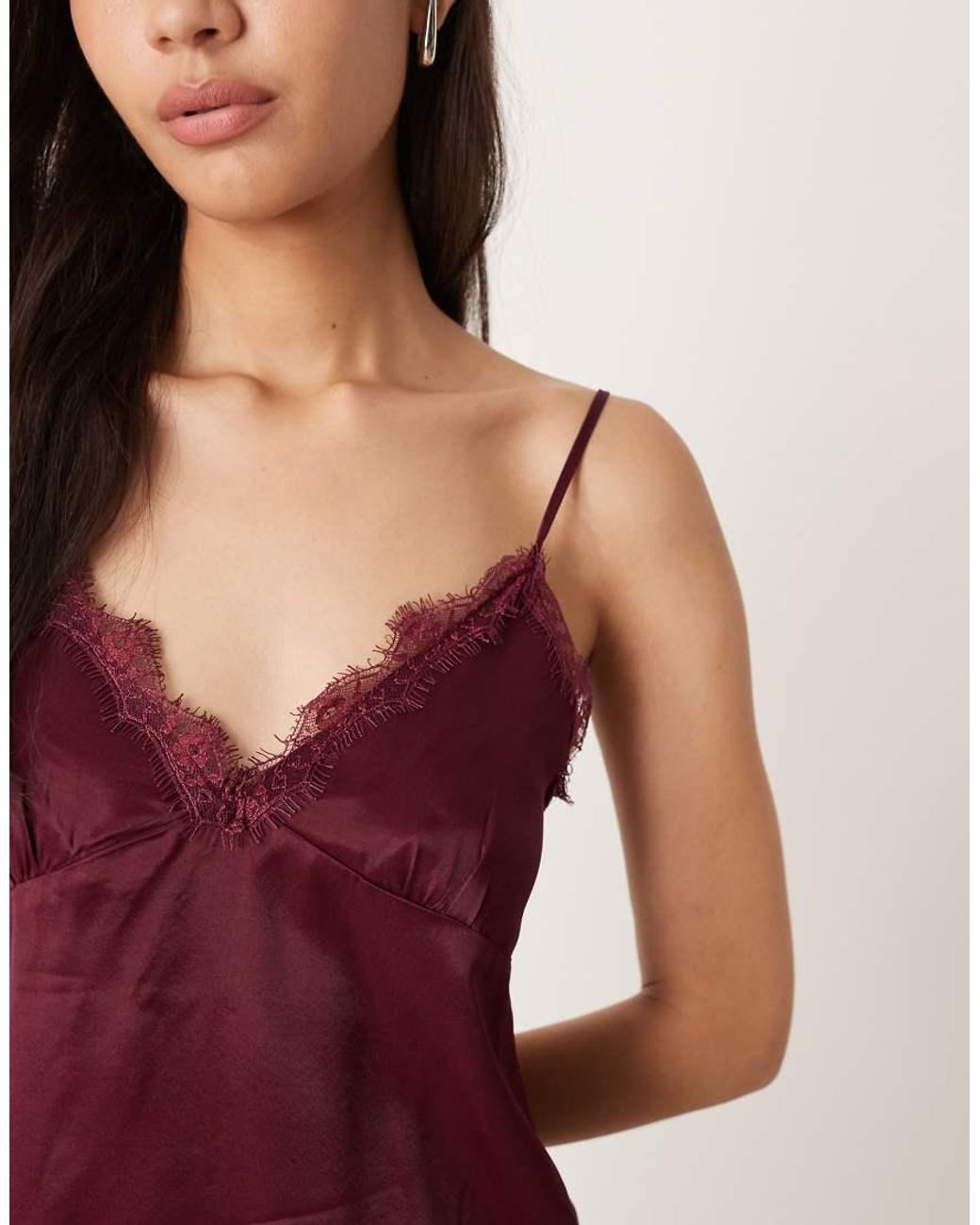 ASOS Purple Satin Lace Trim Asym Hem Cami Top