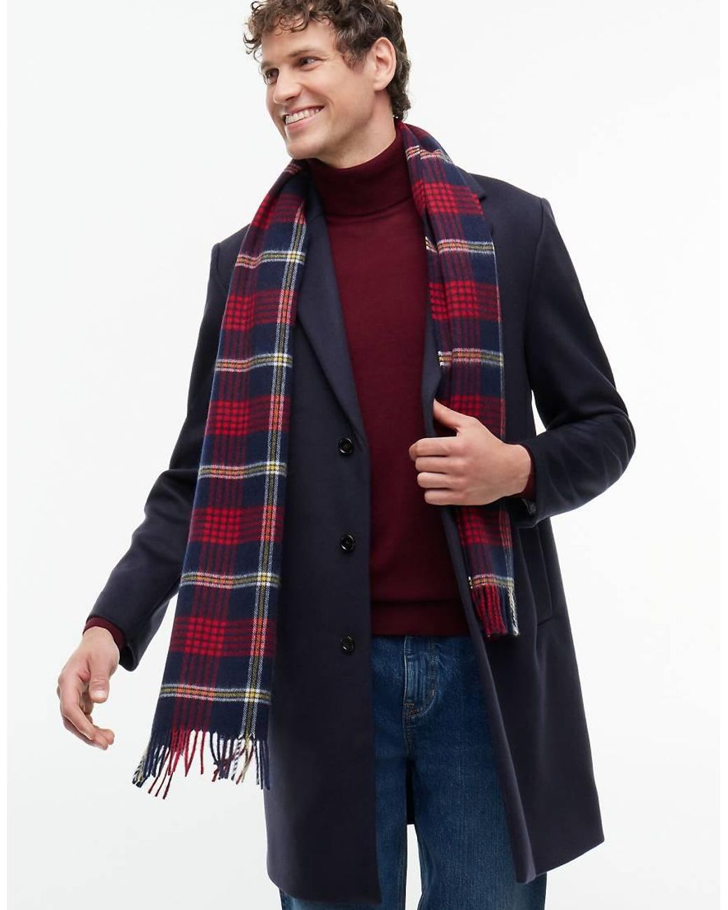Tommy Hilfiger Red Pure Wool Jacquard Check Scarf for men