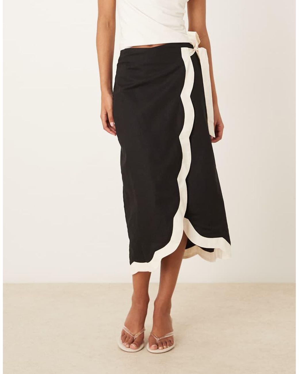 Never Fully Dressed Natural Scallop Contrast Midi Skirt