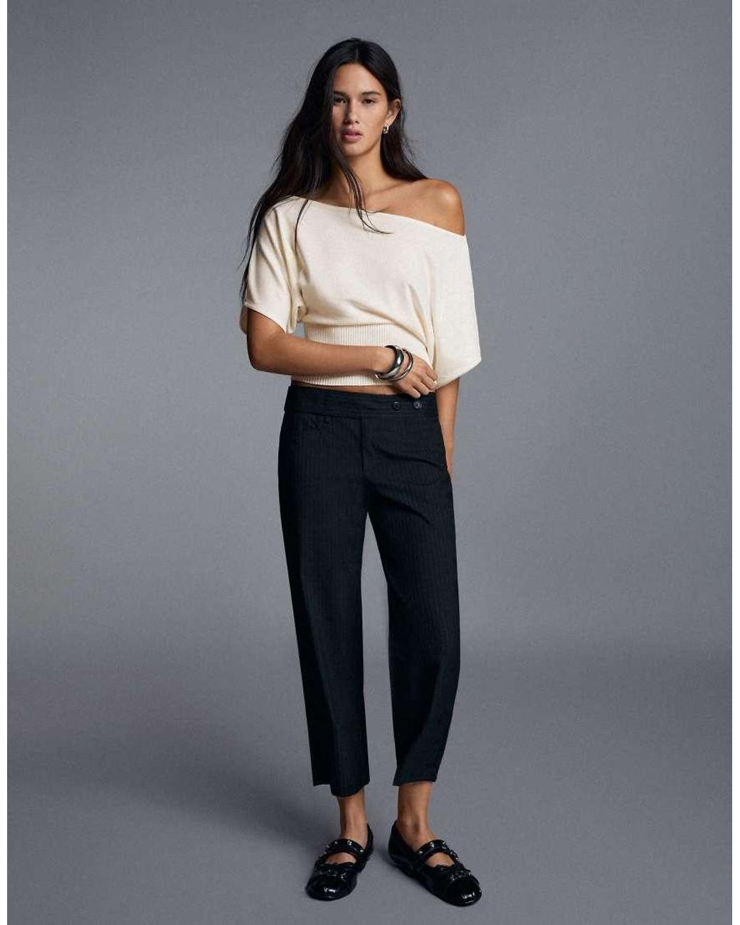 Bershka Gray Asymmetric Neck Jumper