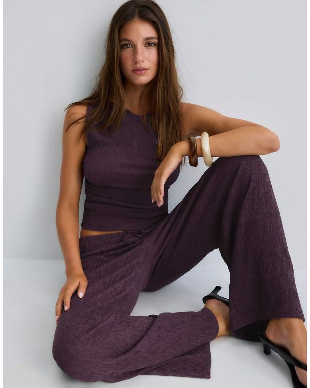 Stradivarius Blue Flowing Creased-Effect Trousers