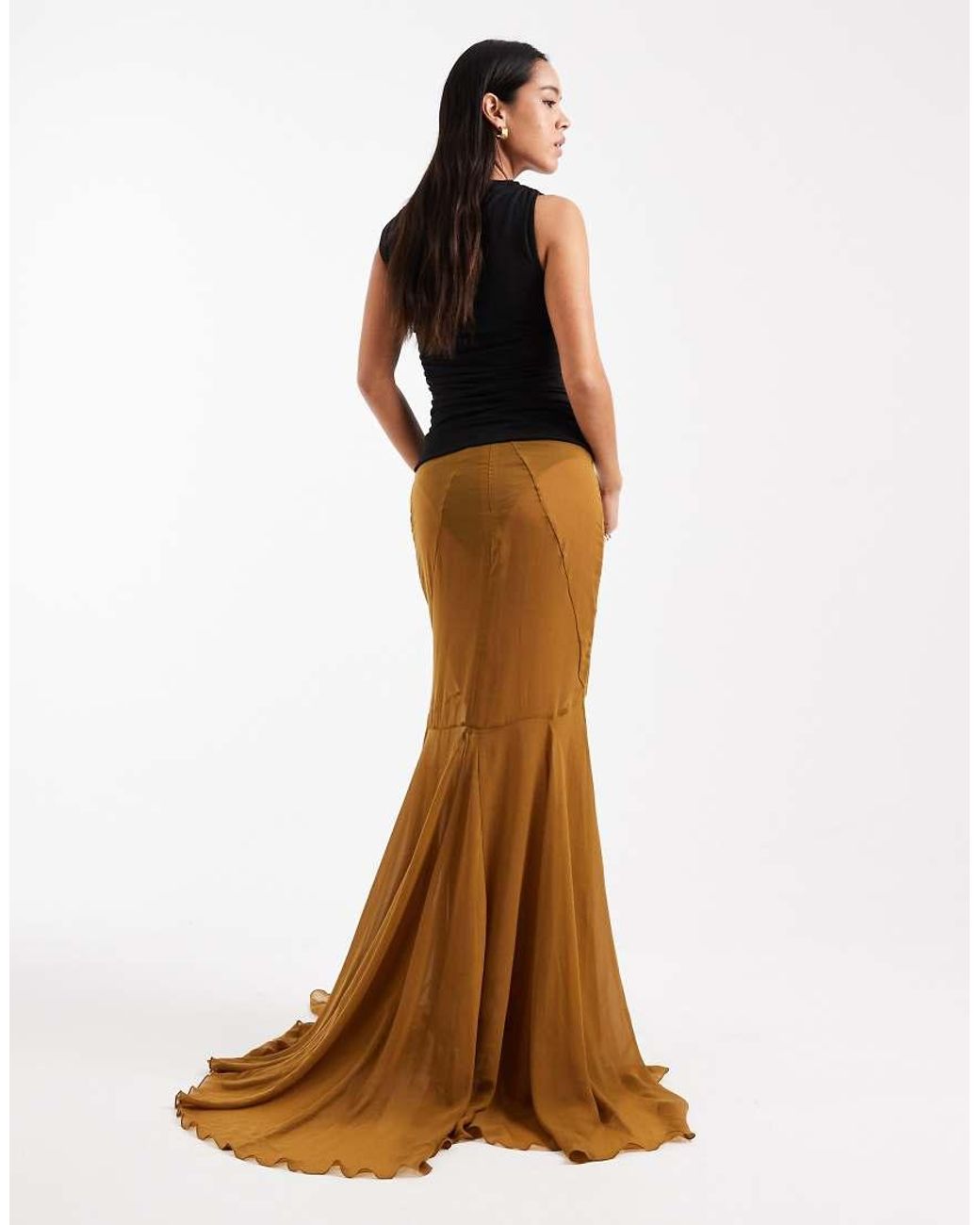 ASOS Brown Chiffon Maxi Skirt With Train