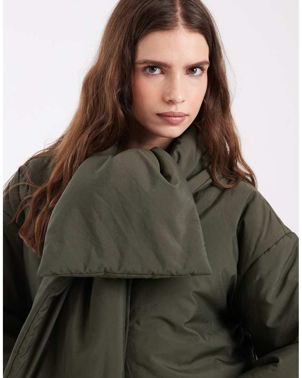 Object Gray Button Front Quilted Jacket With Scarf Detail
