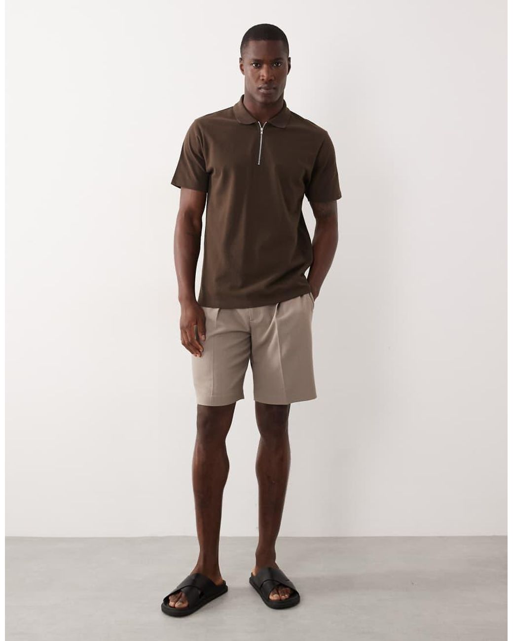 ASOS Brown Regular Fit Polo With Zip for men