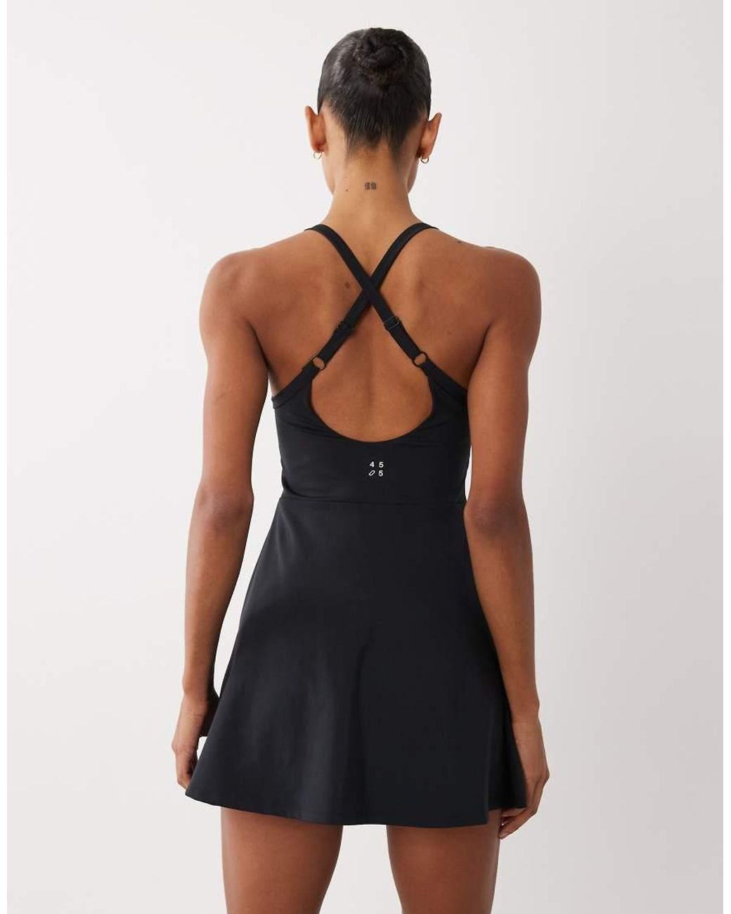 4505 Black Active Cross Back Tennis Dress With Inner Bra And Shorts