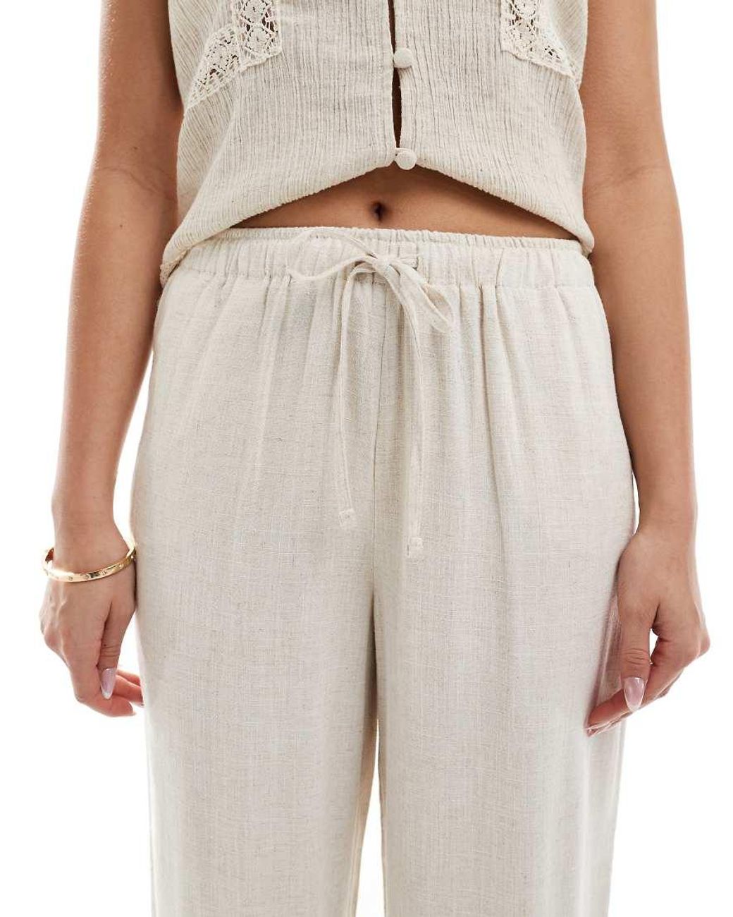 ONLY White Pull Up Linen Trousers Co-ord
