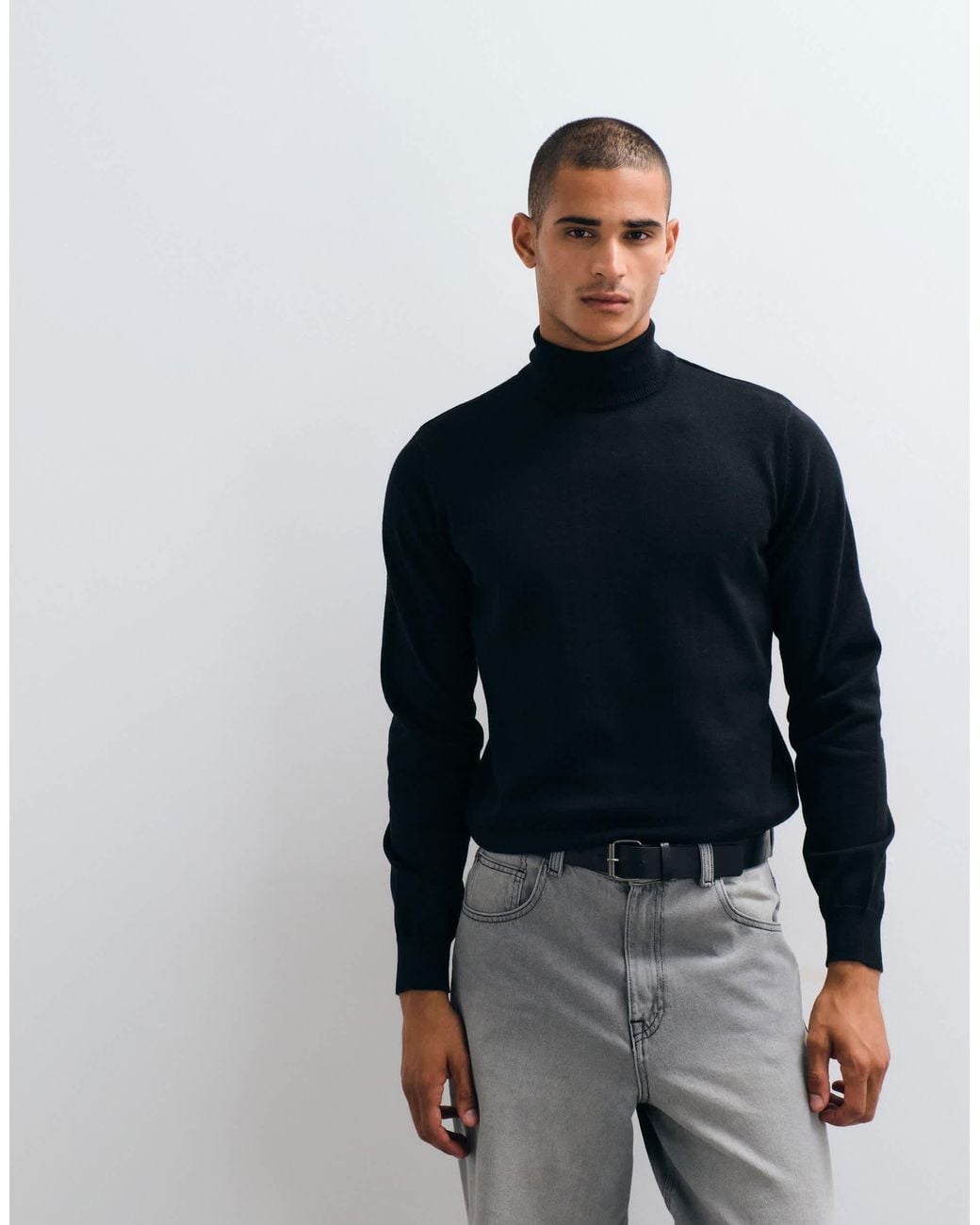 Threadbare Blue Knitted Turtleneck Sweater for men