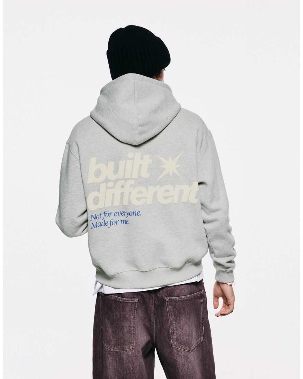 Pull&Bear Gray Relaxed Hooded Graphic Sweatshirt for men