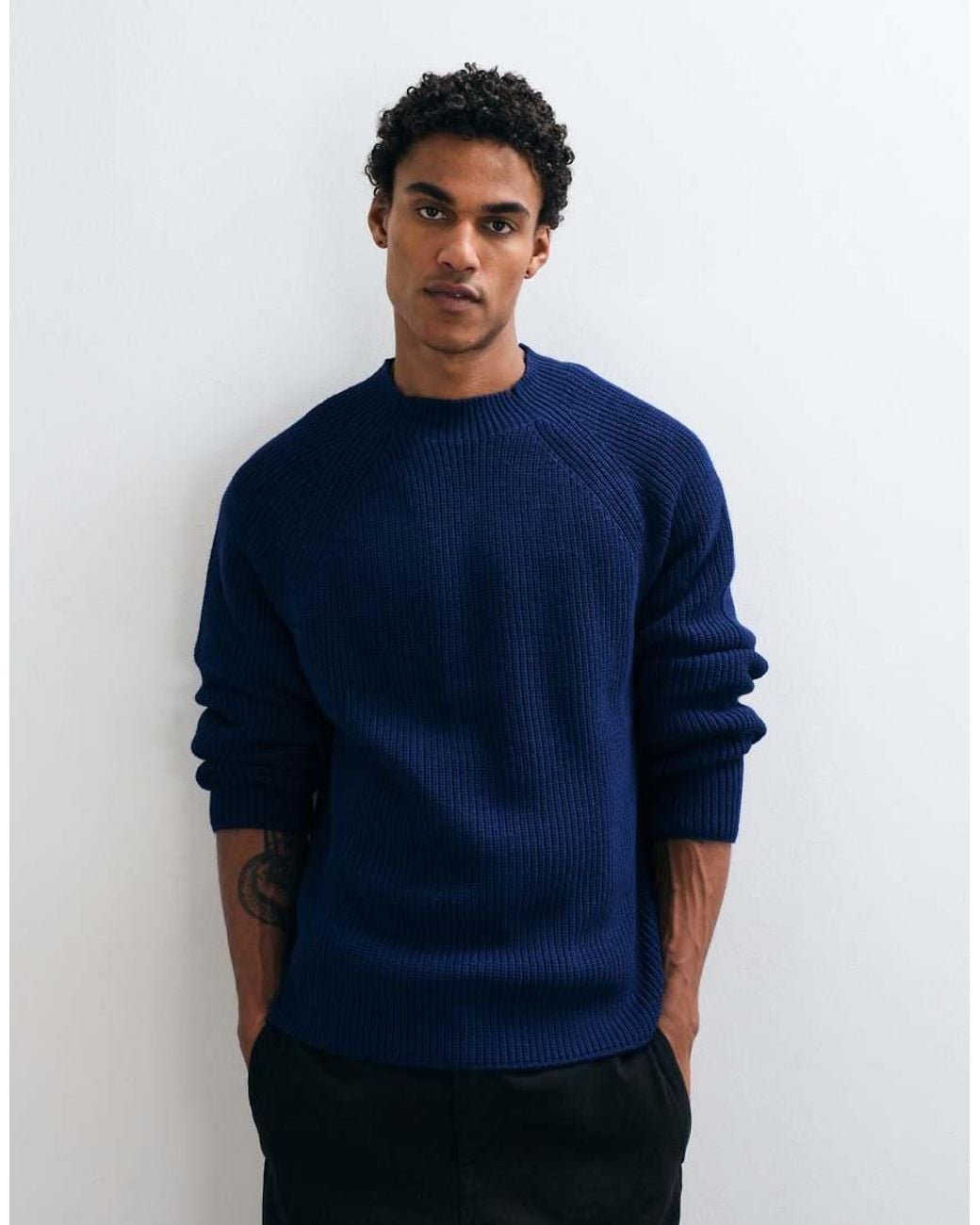 ASOS Blue Relaxed Knitted Ribbed Turtle Neck Jumper for men