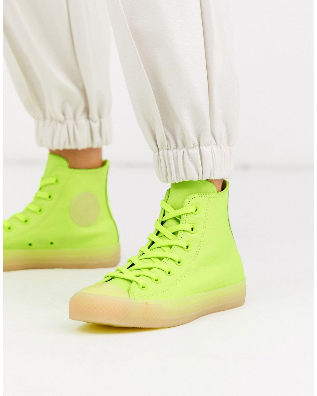 Chuck Taylor - Baskets montantes en cuir - fluo Converse en coloris Jaune |  Lyst