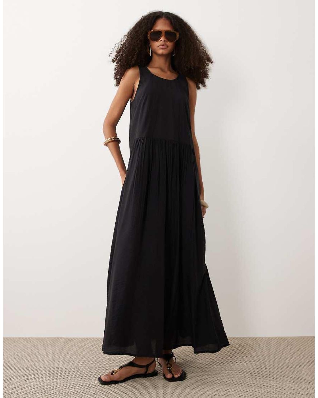 ASOS Black Scoop Neck Tiered Maxi Dress