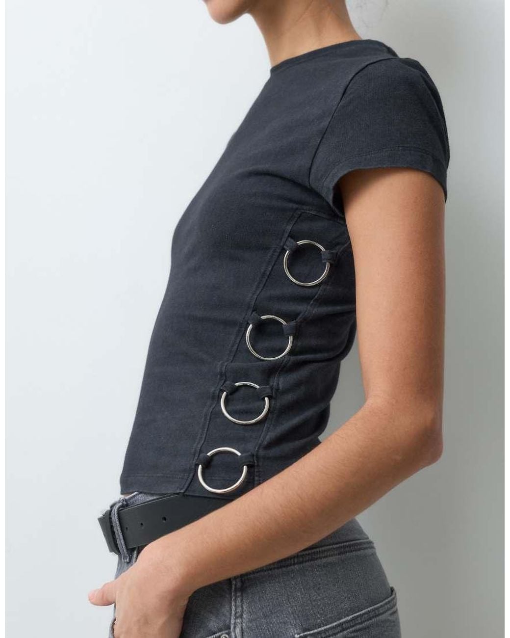 The Ragged Priest Blue Baby Tee With O-Rings