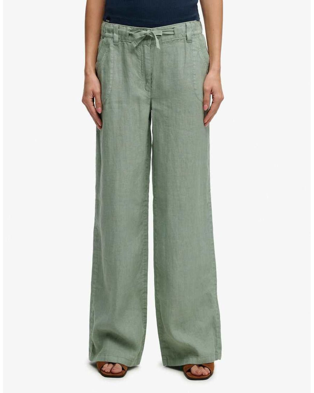 Superdry Green Linen Low Rise Pants