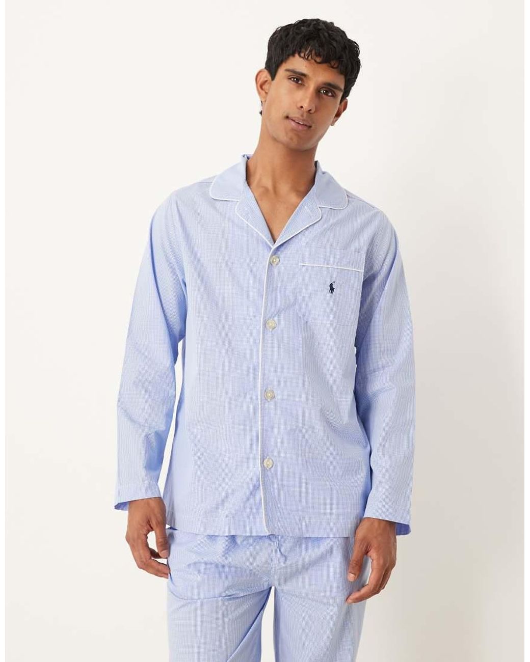 Polo Ralph Lauren Blue Icon Logo Gingham Print Pyjama Lounge Set for men