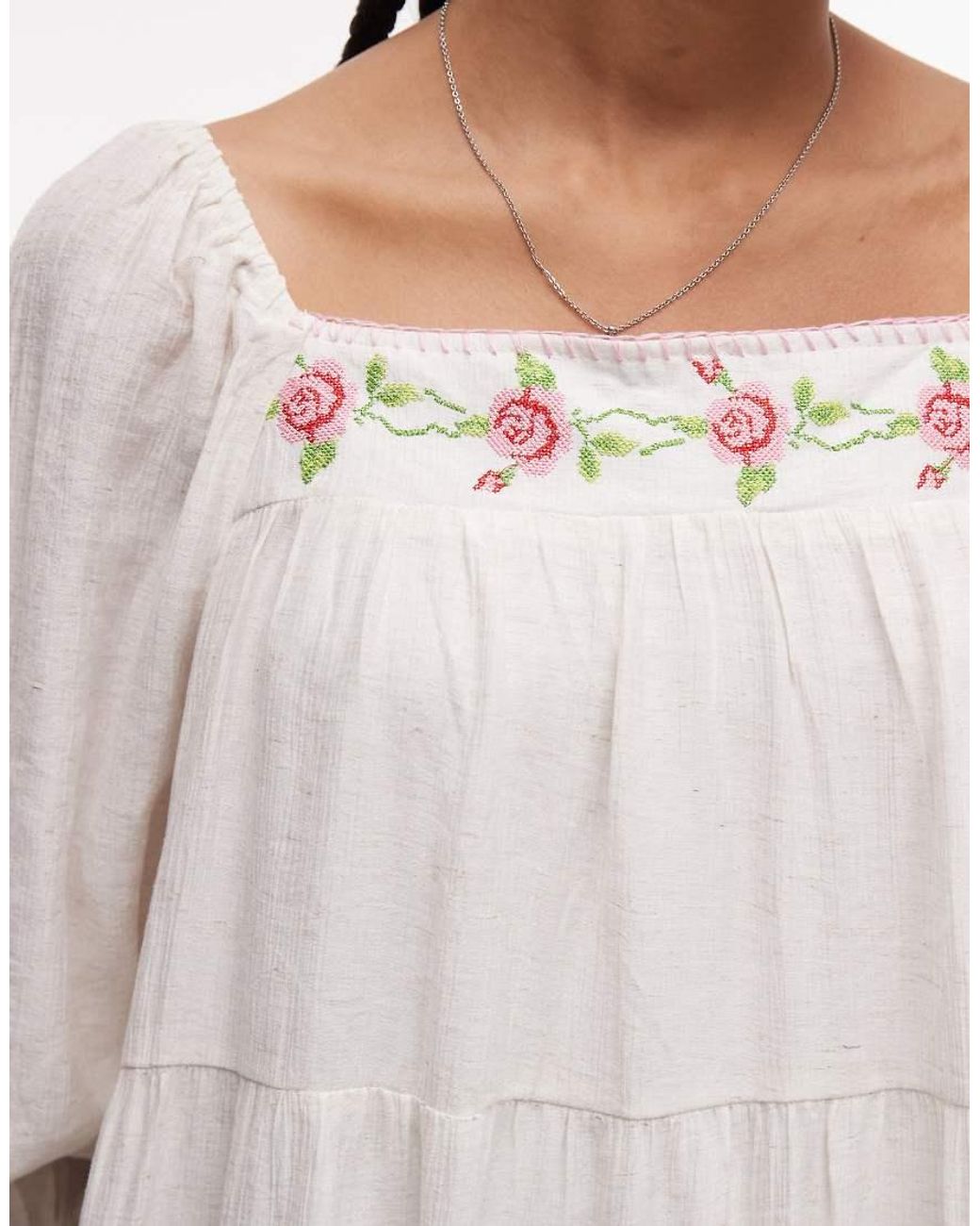Daisy Street White Chuck On Smock Dress With Embroidery Floral