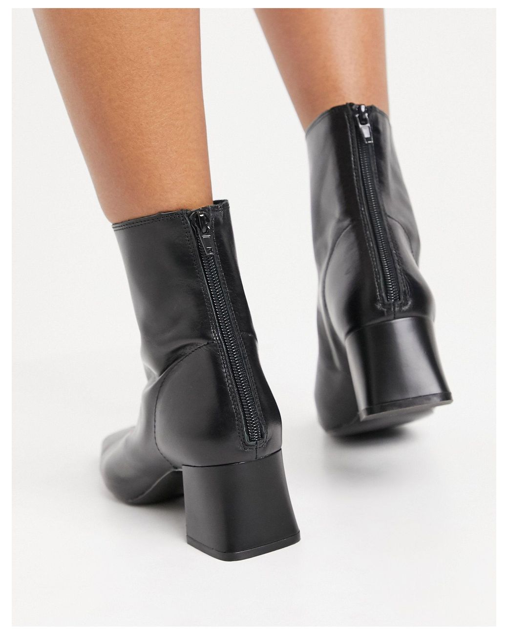 Mango Leather Mid Heel Boots in Black | Lyst