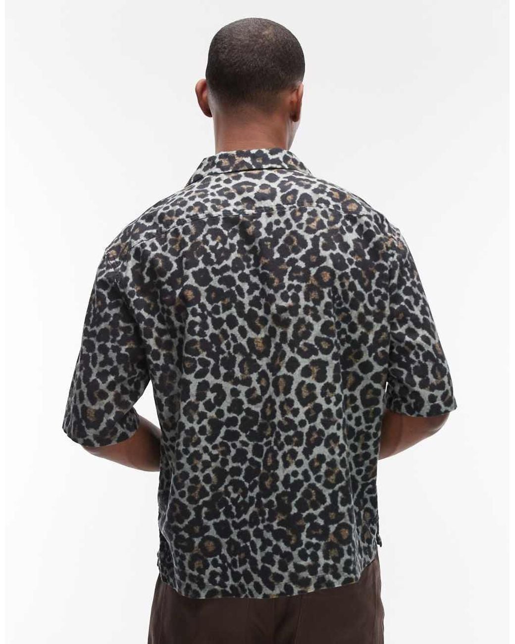 AllSaints Gray Silesia Short Sleeve Leopard Print Shirt for men