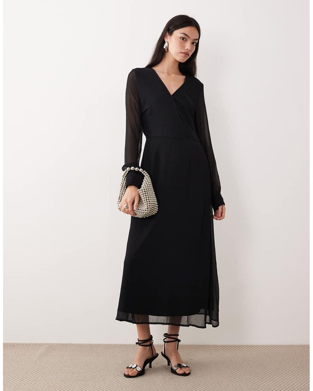 Vila Black Longsleeve V-neck Midi Dress