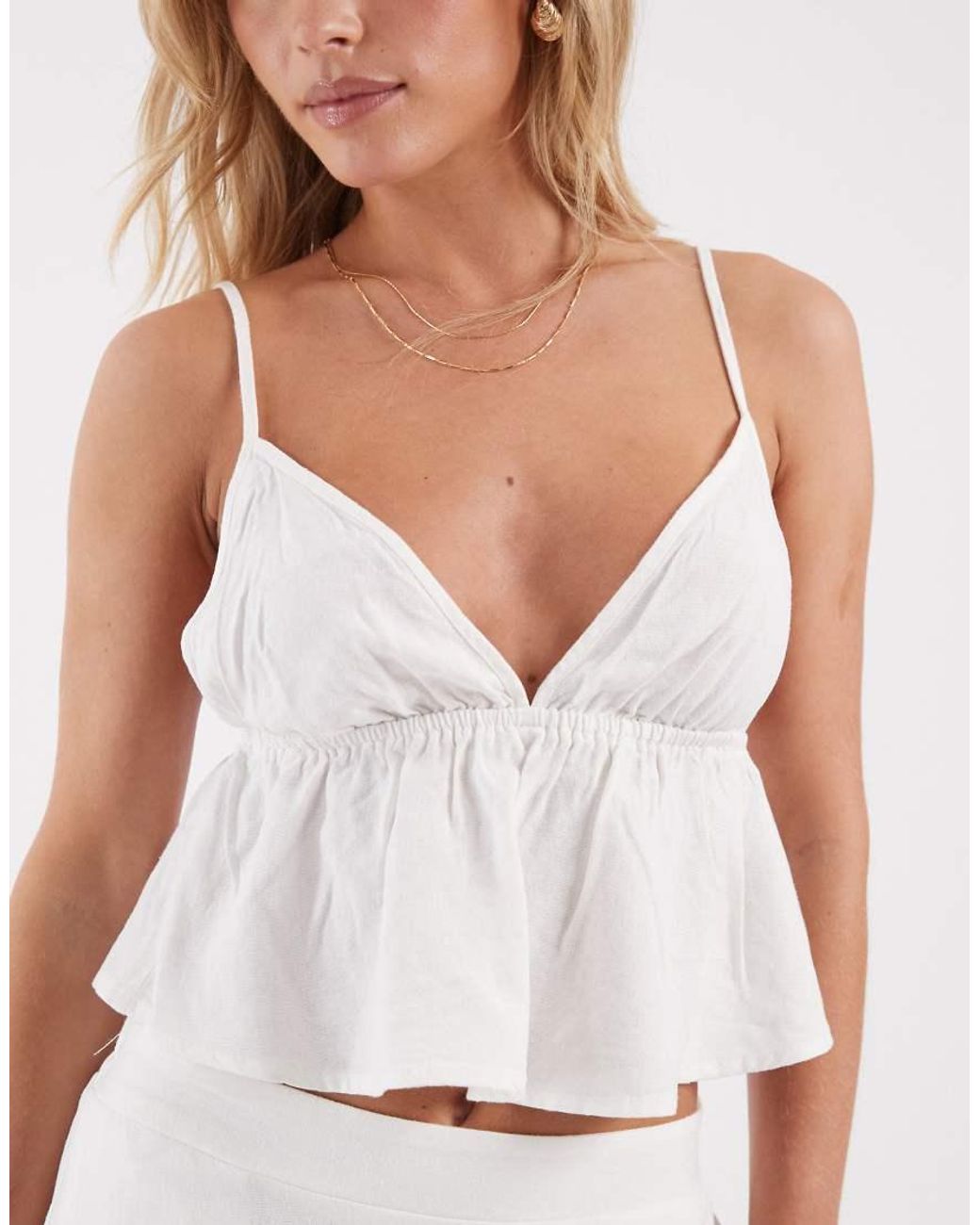 Vero Moda White Linen Touch Cami Strap Top Co-Ord