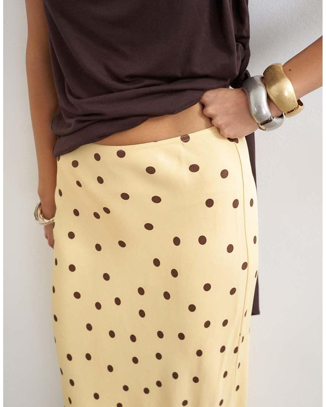 TOPSHOP White Polka Dot Flood Length Satin Bias Maxi Skirt