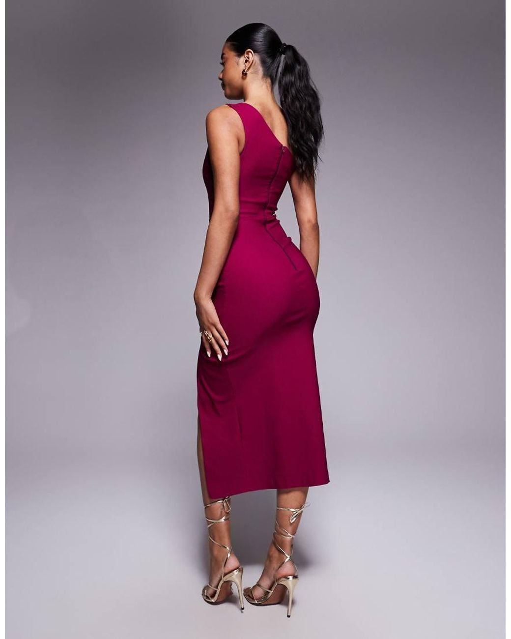 Vesper Red One Shoulder Midaxi With Thigh Split
