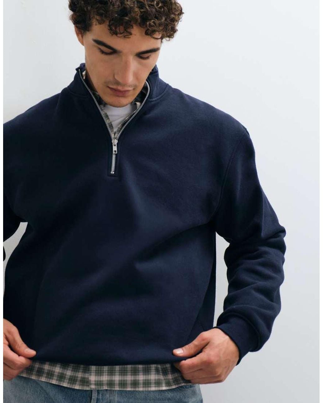 ASOS Blue Essentials Relaxed Quarter Zip Sweatshirt for men