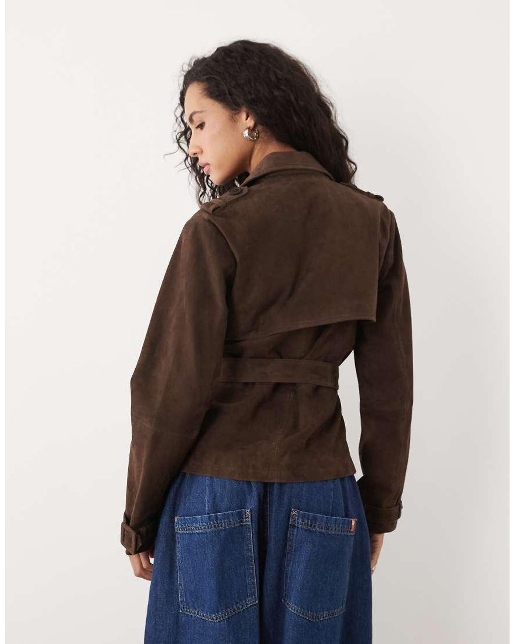 Barney's Originals Blue Real Suede Cropped Trench Coat