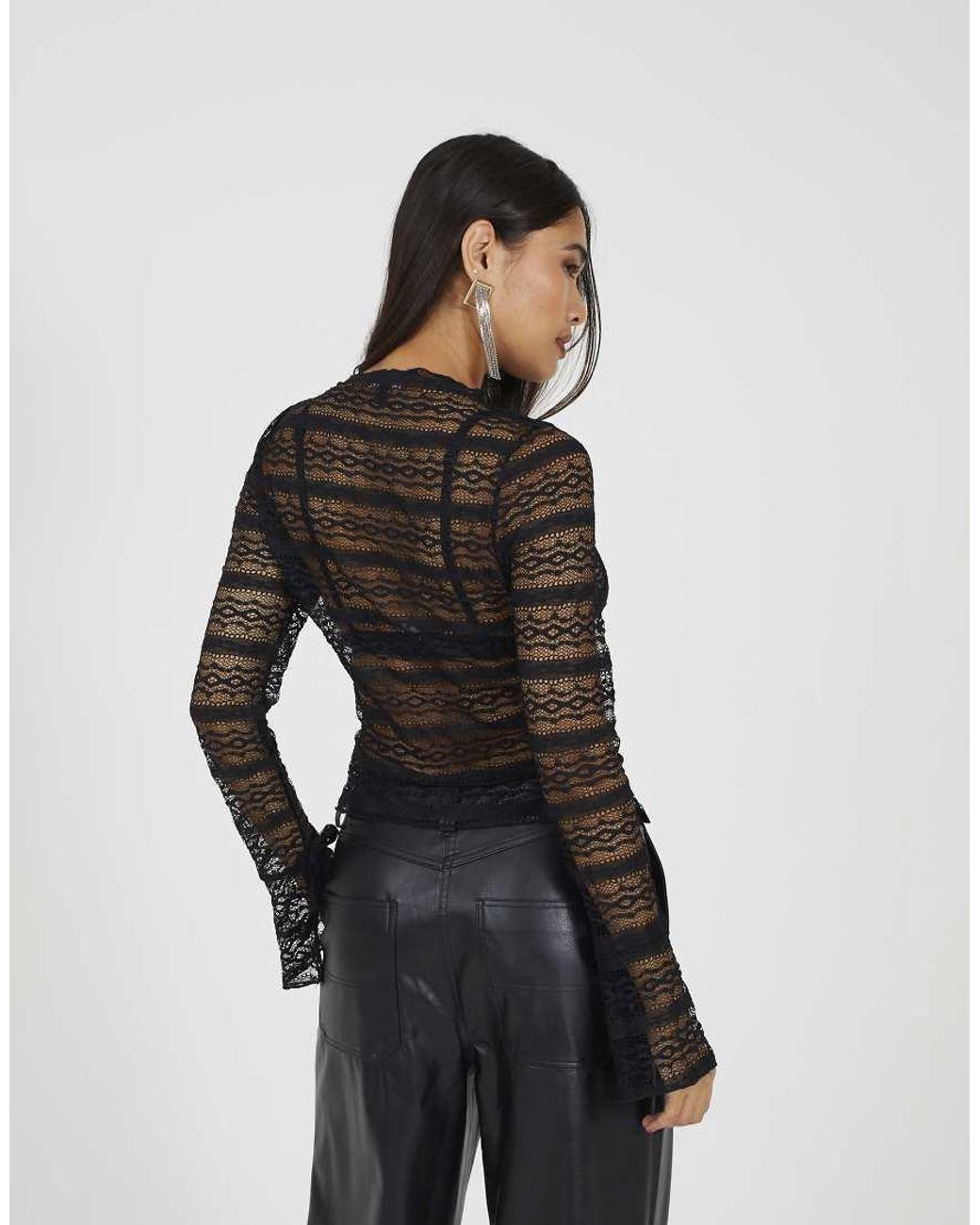 Brave Soul Black Long Sleeve Lace Top