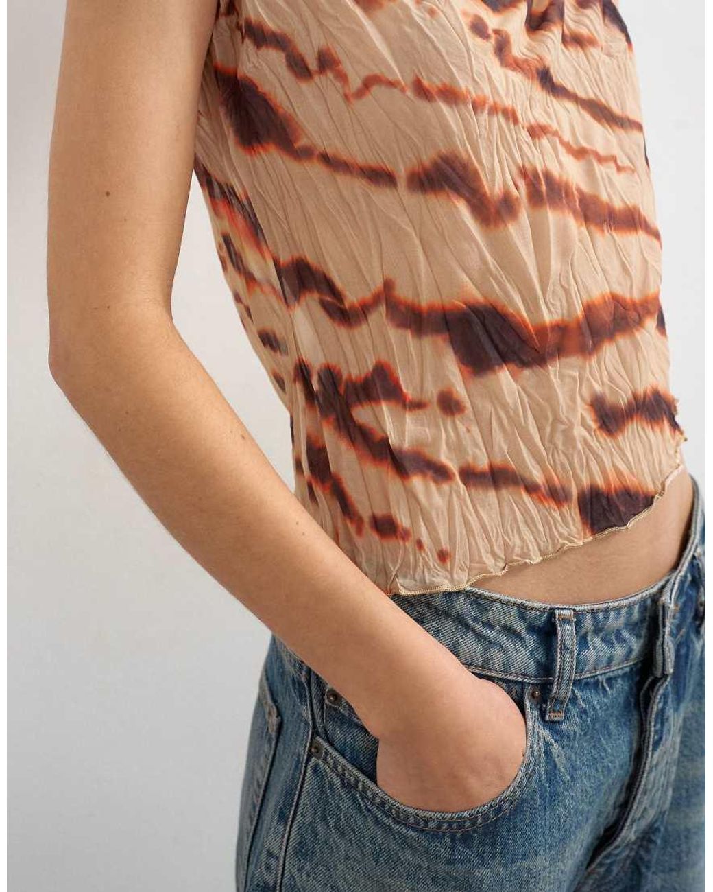 TOPSHOP Multicolor Mesh Crinkle Fitted Tee