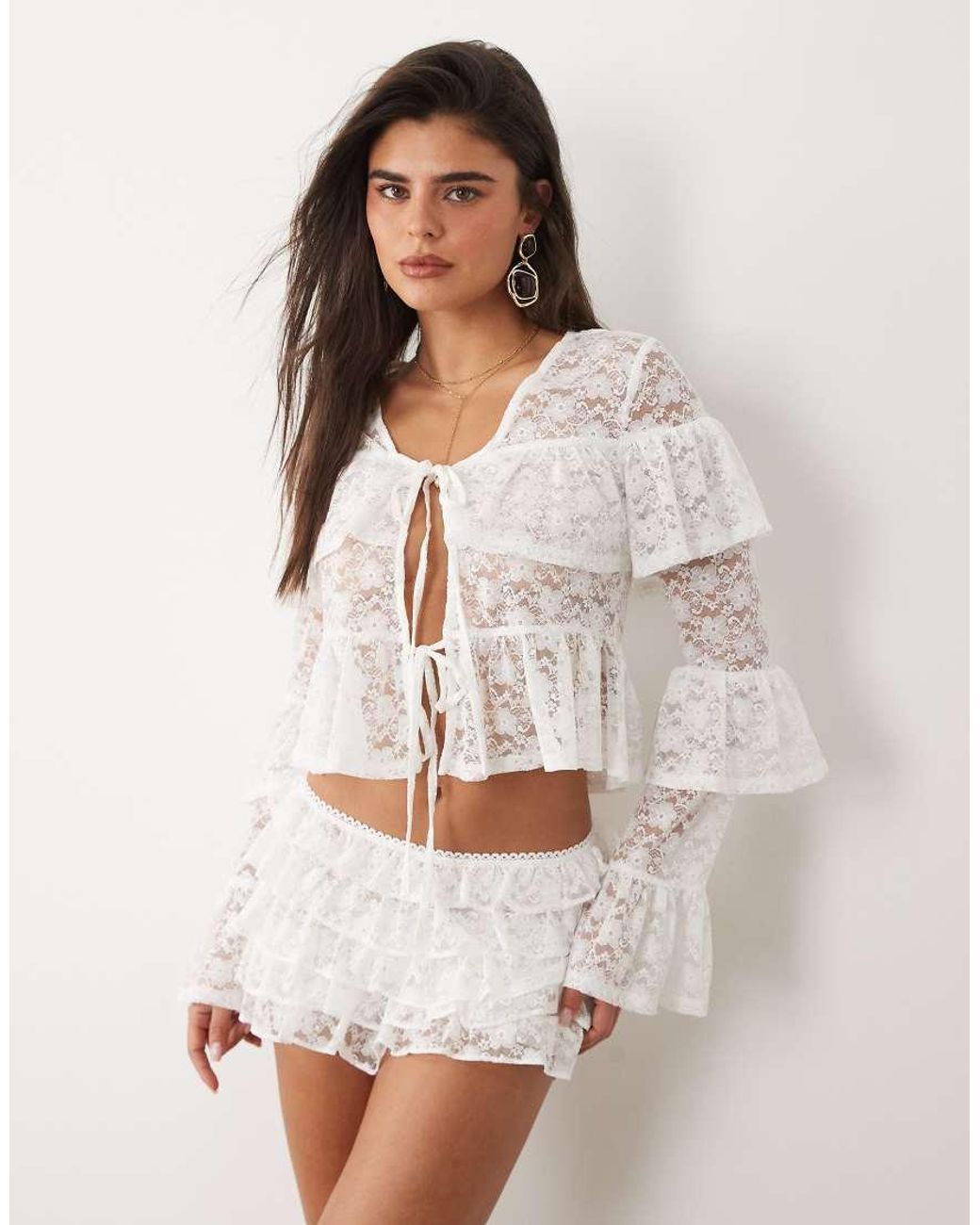 The Frolic White Exclusive Lace Tiered Frill Micro Shorts