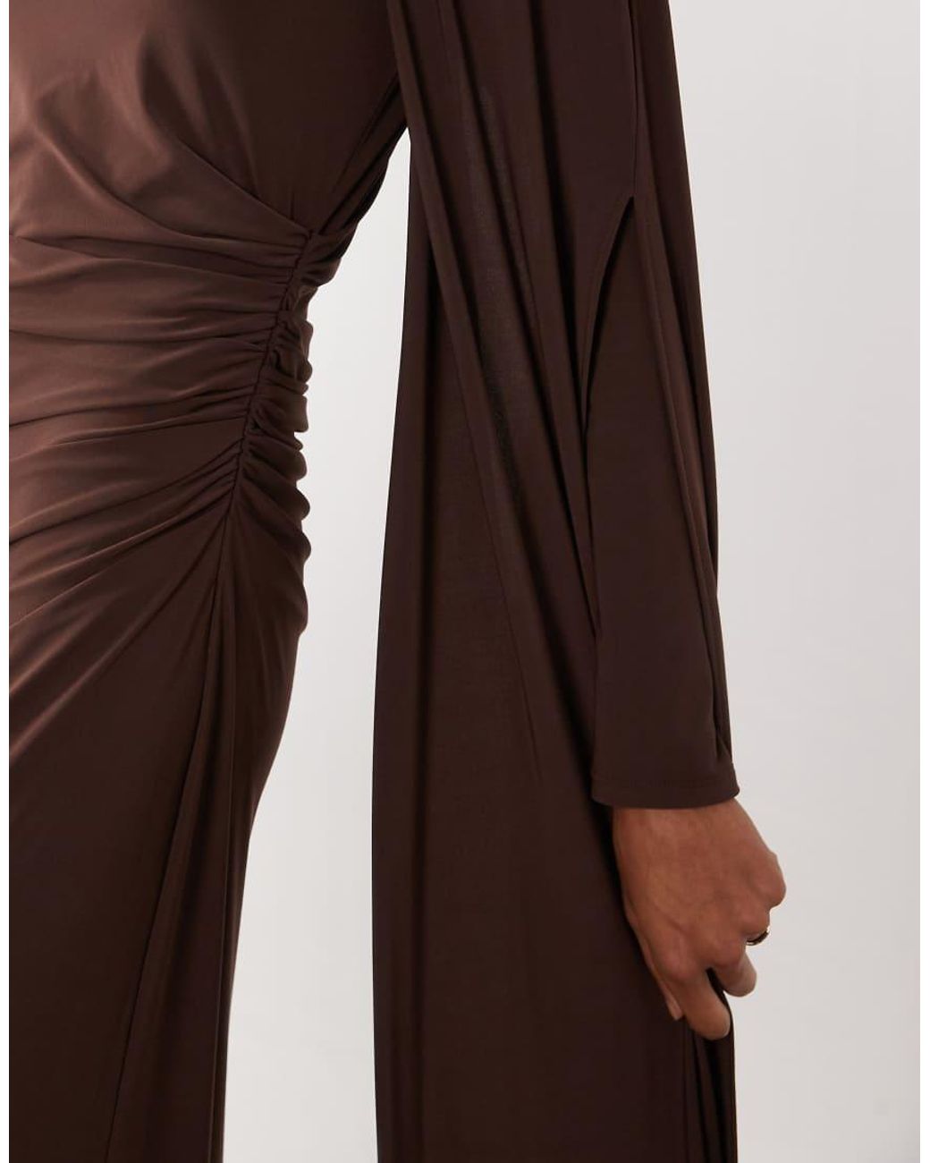 DASKA Brown Slinky One Shoulder Cape Maxi Dress