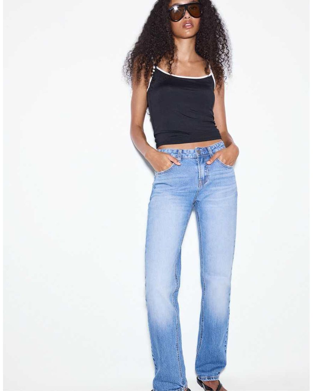 Stradivarius Blue Polyamide Spaghetti Strap Top