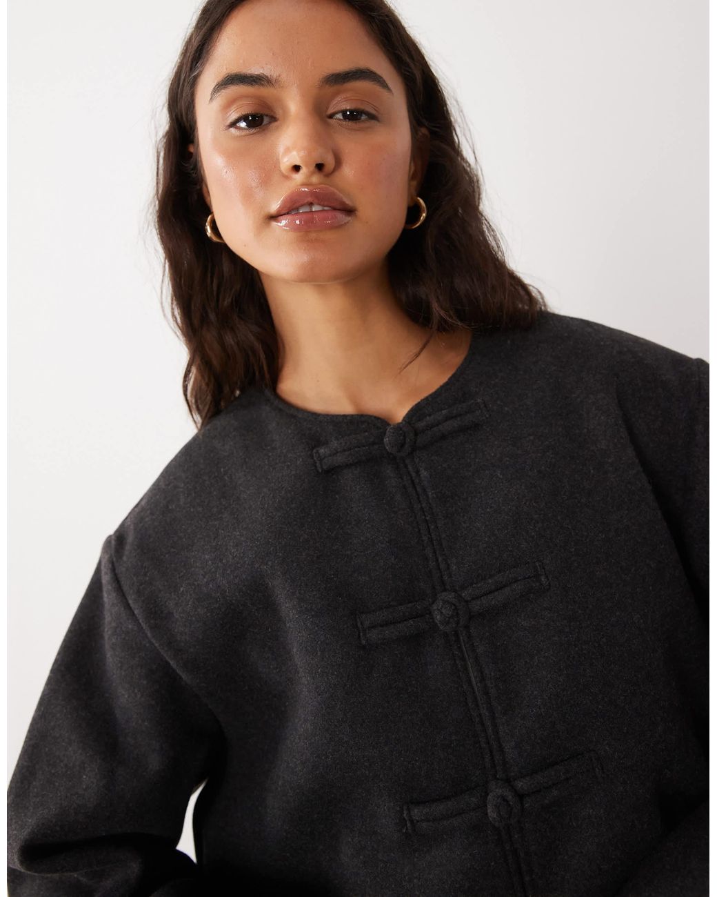 Mango Black Bomber Jacket With Mandarin Buttons
