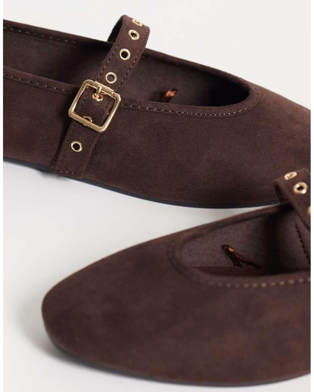 New Look Brown New Look Suedette Eyelet Strap Ballet Flat
