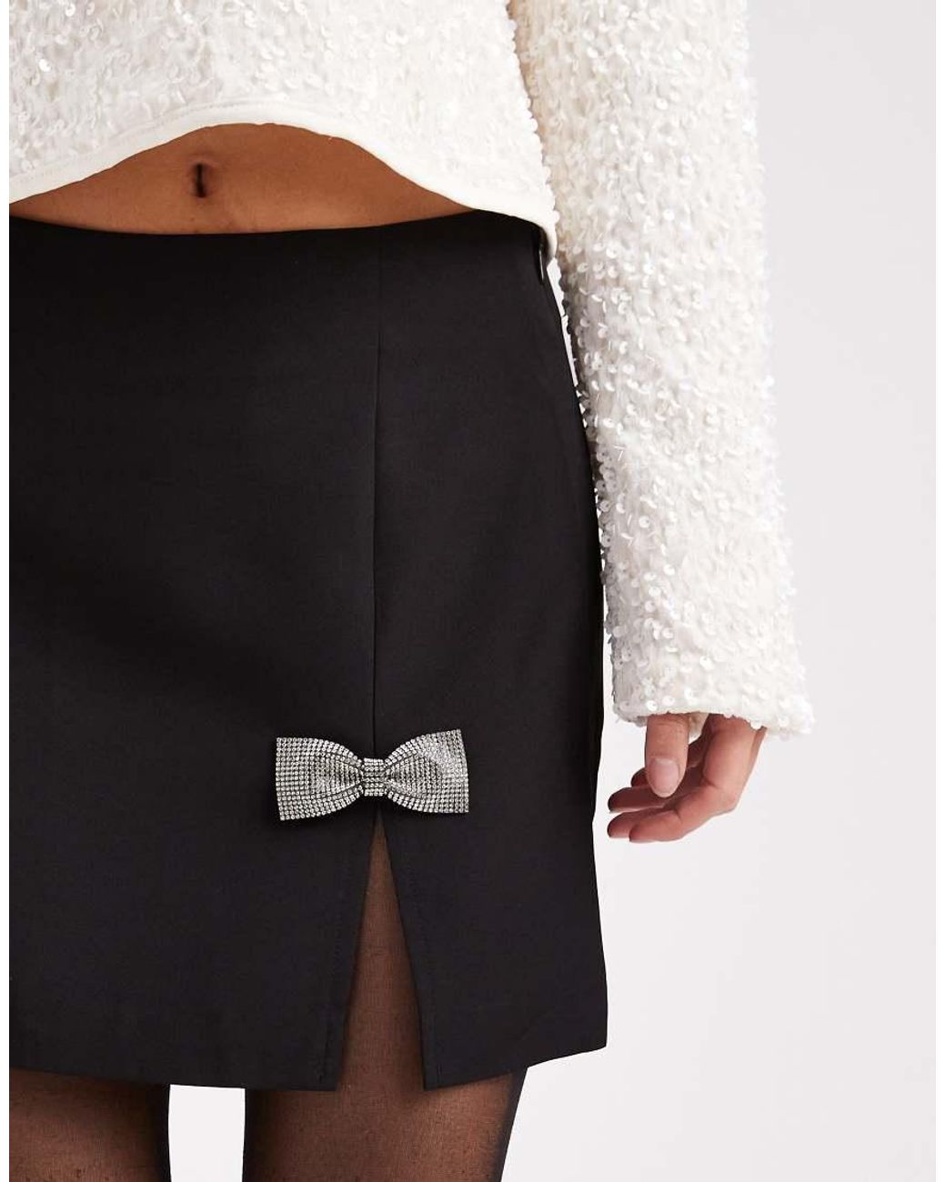 ONLY White Rhinestone Bow Detail Mini Skirt
