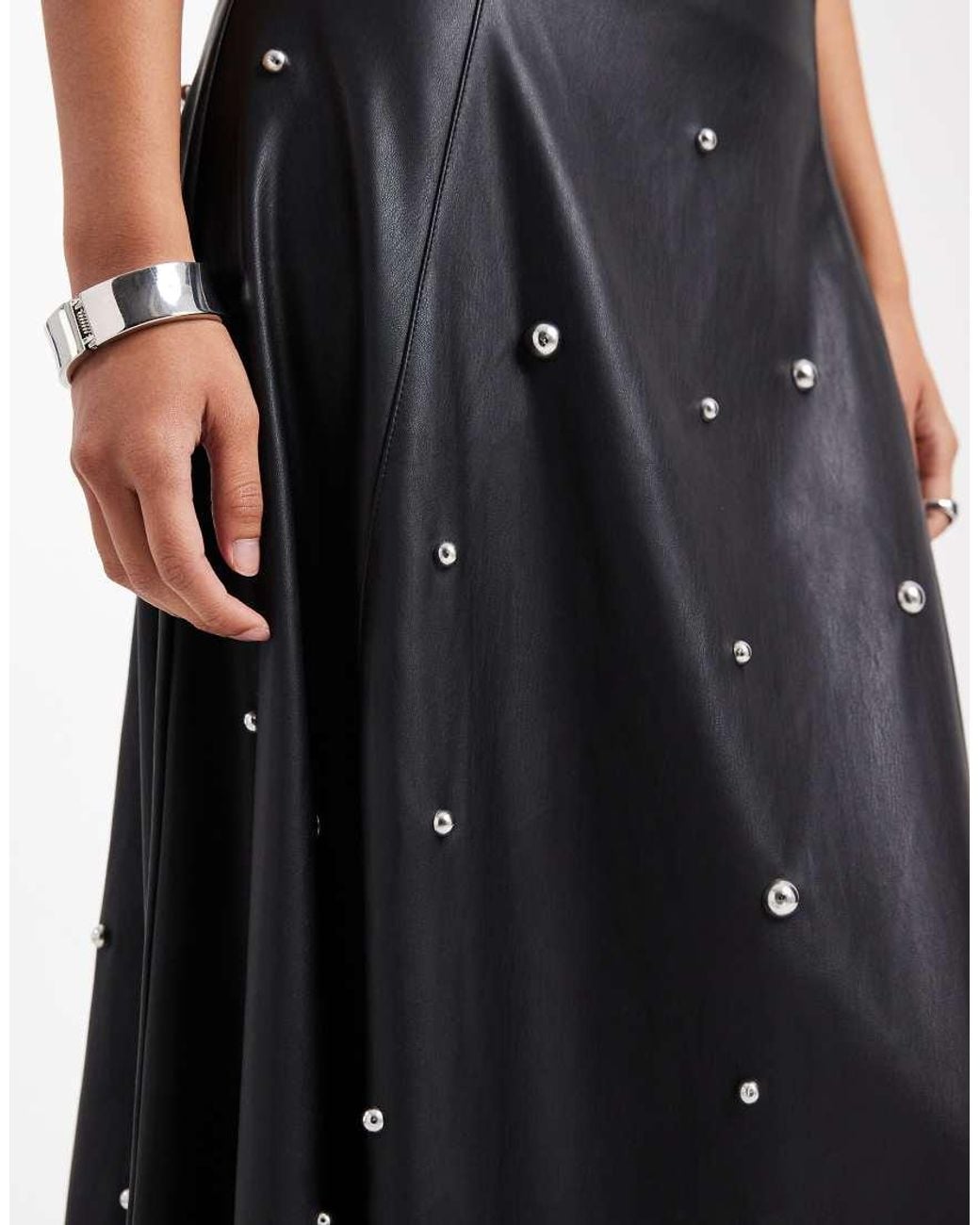 Miss Selfridge Black Faux Leather Studded Maxi Skirt