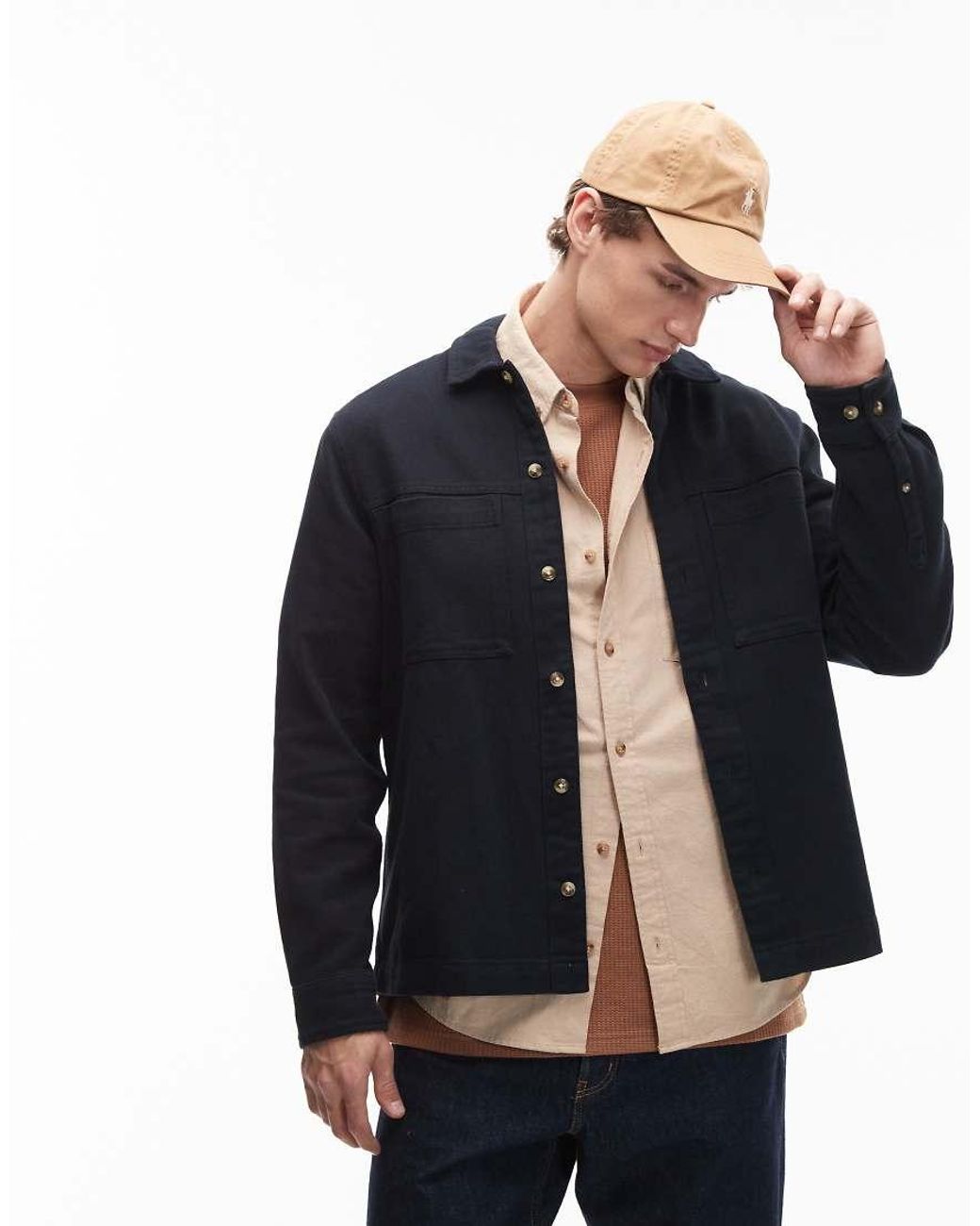 ASOS Blue Heavyweight Cotton Twill Overshirt for men