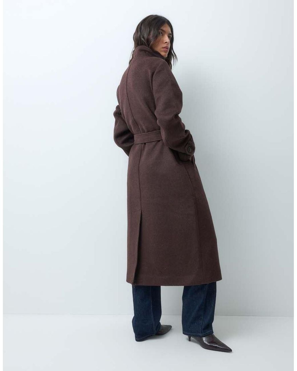 Abercrombie & Fitch Brown Wool Rich Blend Funnel Neck Belted Coat