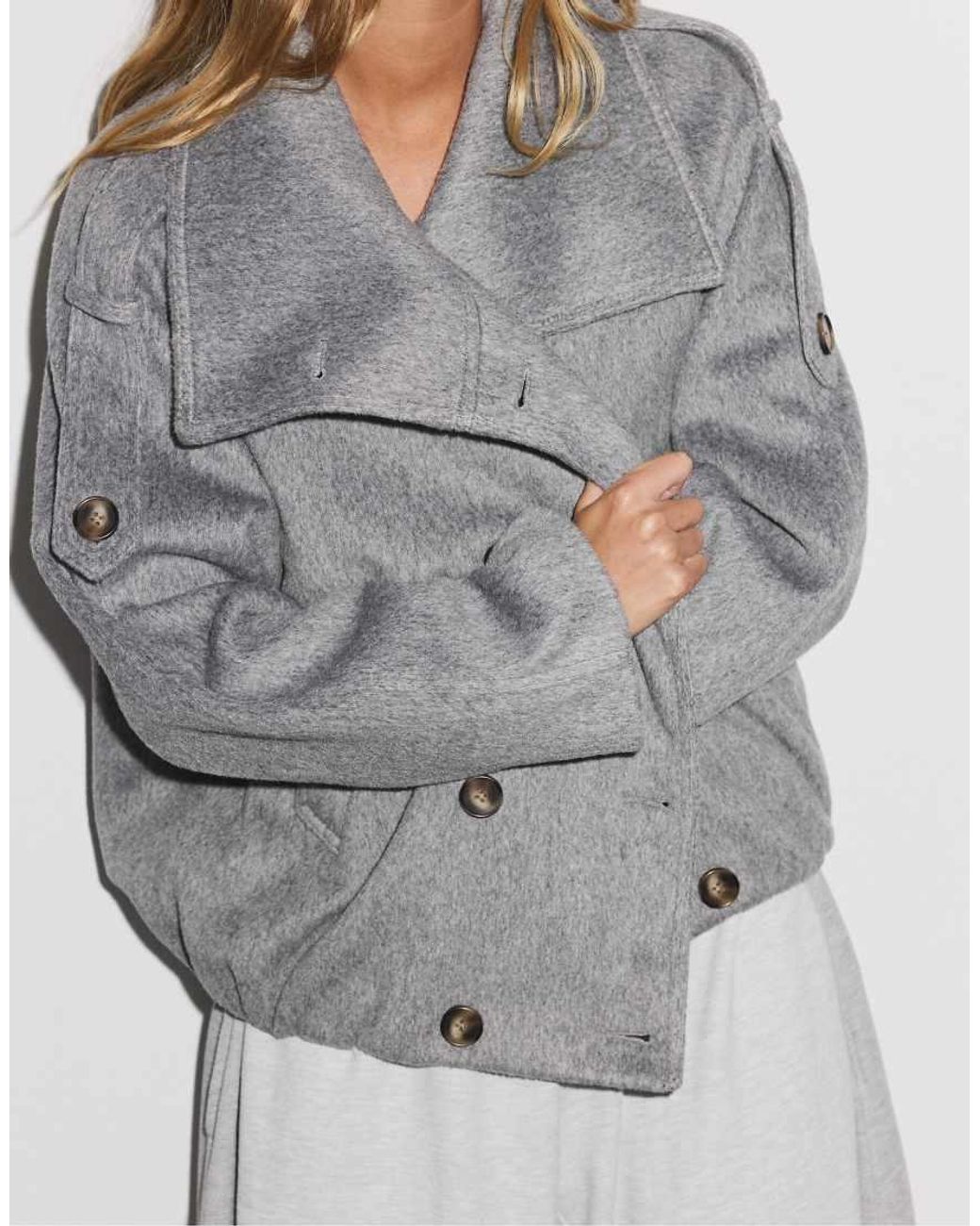 Stradivarius Gray Oversize High Neck Coat
