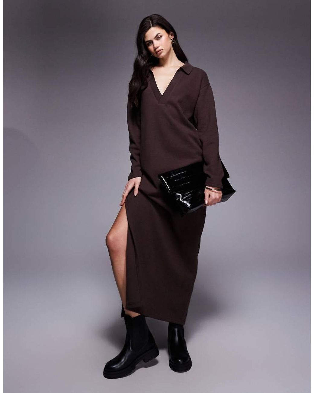 ASOS Purple Supersoft Slouchy Polo Midi Dress