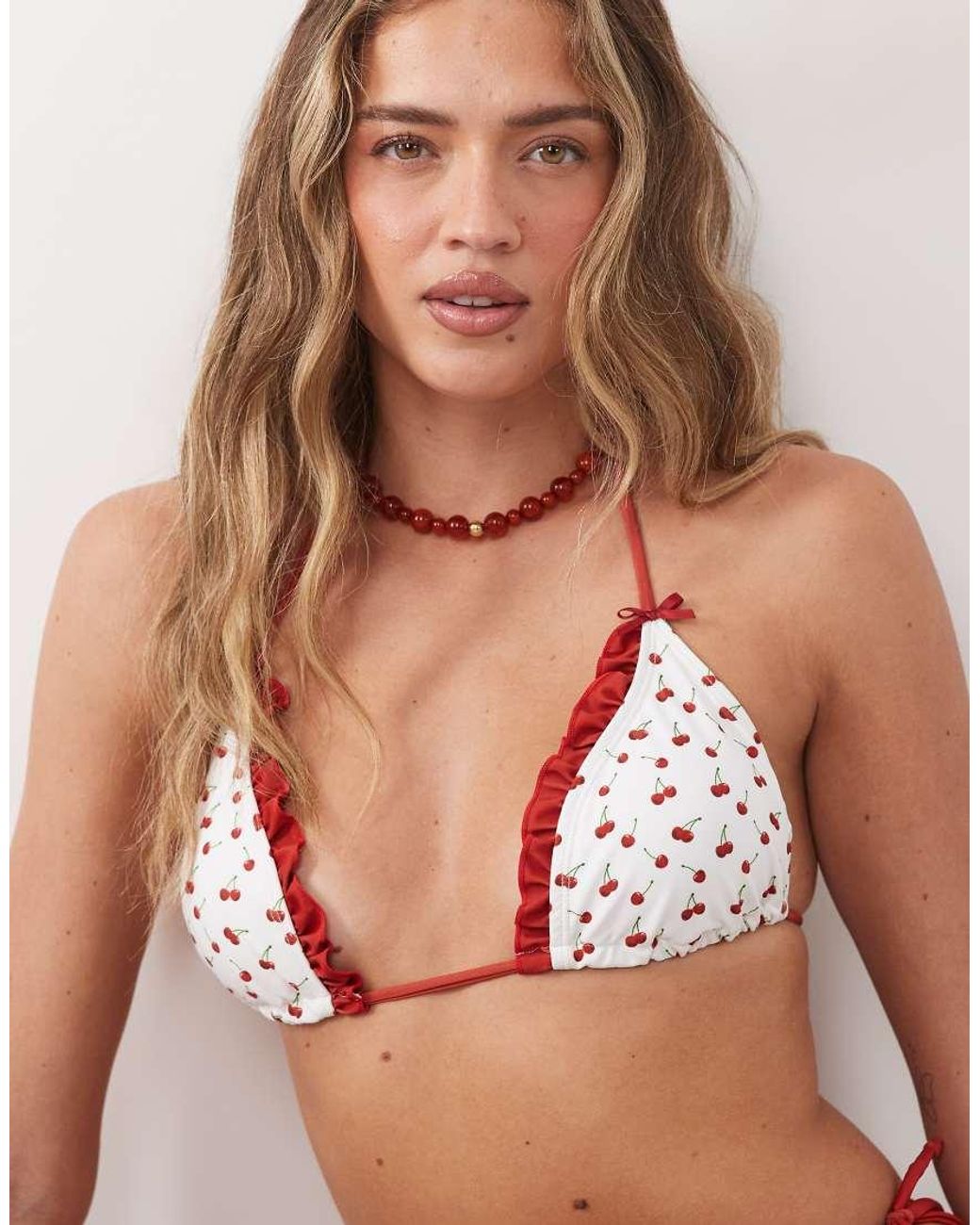 Going Somewhere Green Cherry Print Triangle Bikini Top