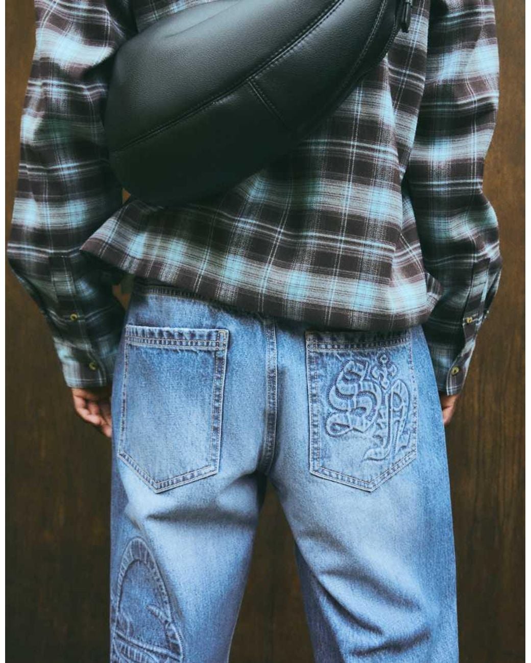 Bershka Blue Washed Jeans With Embossed Detail for men