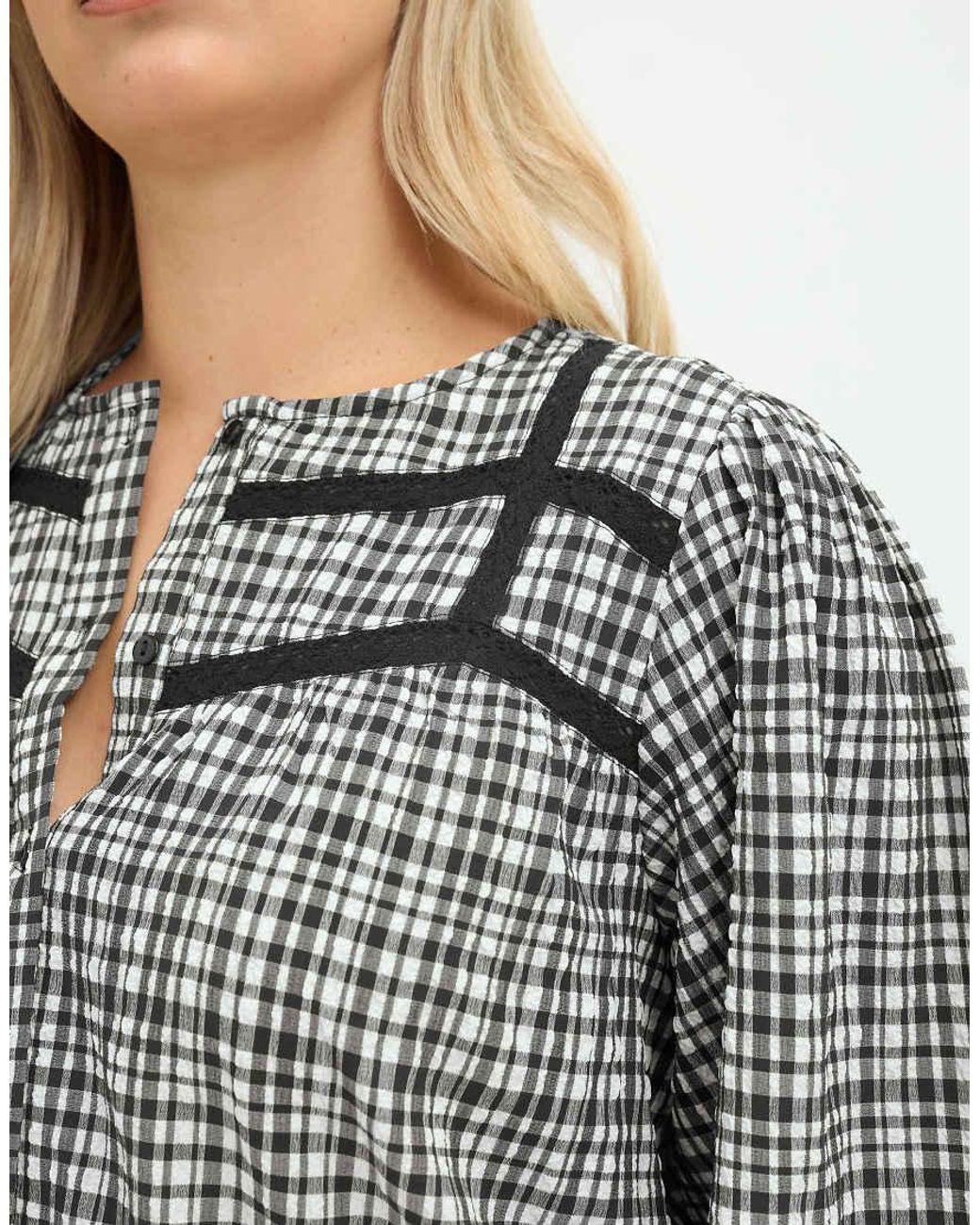 Yours Clothing Gray Gingham Button Through Blouse