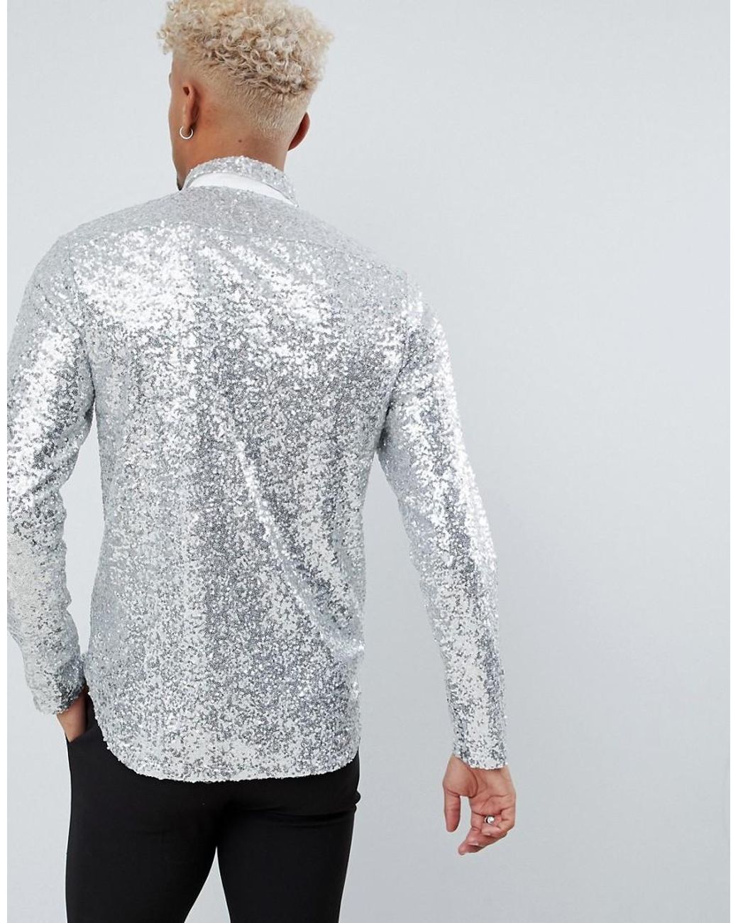 Camicia con paillettes argento vestibilità classica da Uomo di ASOS in  Metallizzato | Lyst