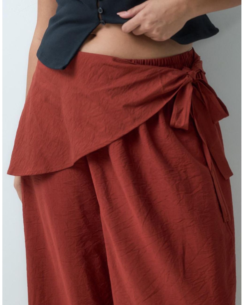 ASOS Red Asos Design Curve Straight Leg Wrap Skirt Detail Trousers